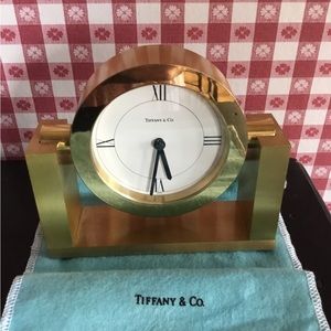 Vintage Tiffany & Co. Swiss Desk Clock, Gold Tone Brass